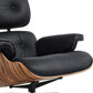 27" Black and Brown Tufted Genuine Cowhide Swivel Lounge Chair With Ottoman