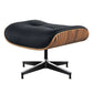 27" Black and Brown Tufted Genuine Cowhide Swivel Lounge Chair With Ottoman
