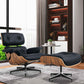 27" Black and Brown Tufted Genuine Cowhide Swivel Lounge Chair With Ottoman