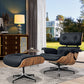 27" Black and Brown Tufted Genuine Cowhide Swivel Lounge Chair With Ottoman