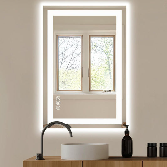 24" Clear Lighted Frameless Bathroom Vanity Mirror