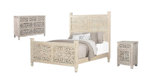 Three Piece White Solid Wood Bedroom Set