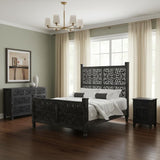 Three Piece Black Solid Wood Bedroom Set