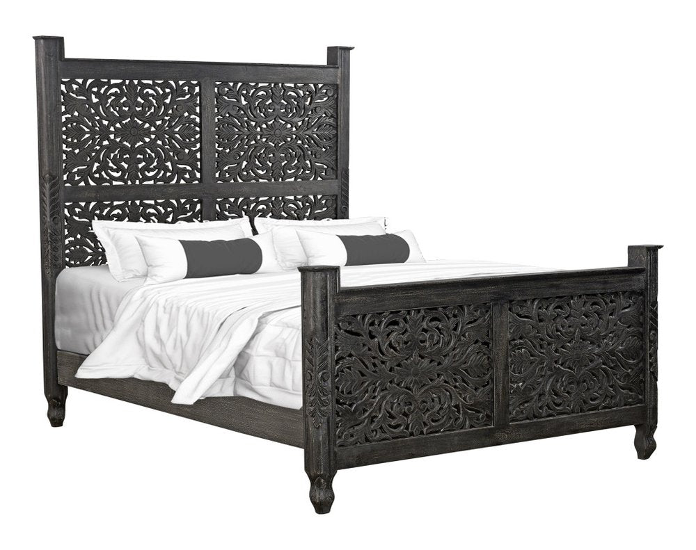 Three Piece Black Solid Wood Bedroom Set