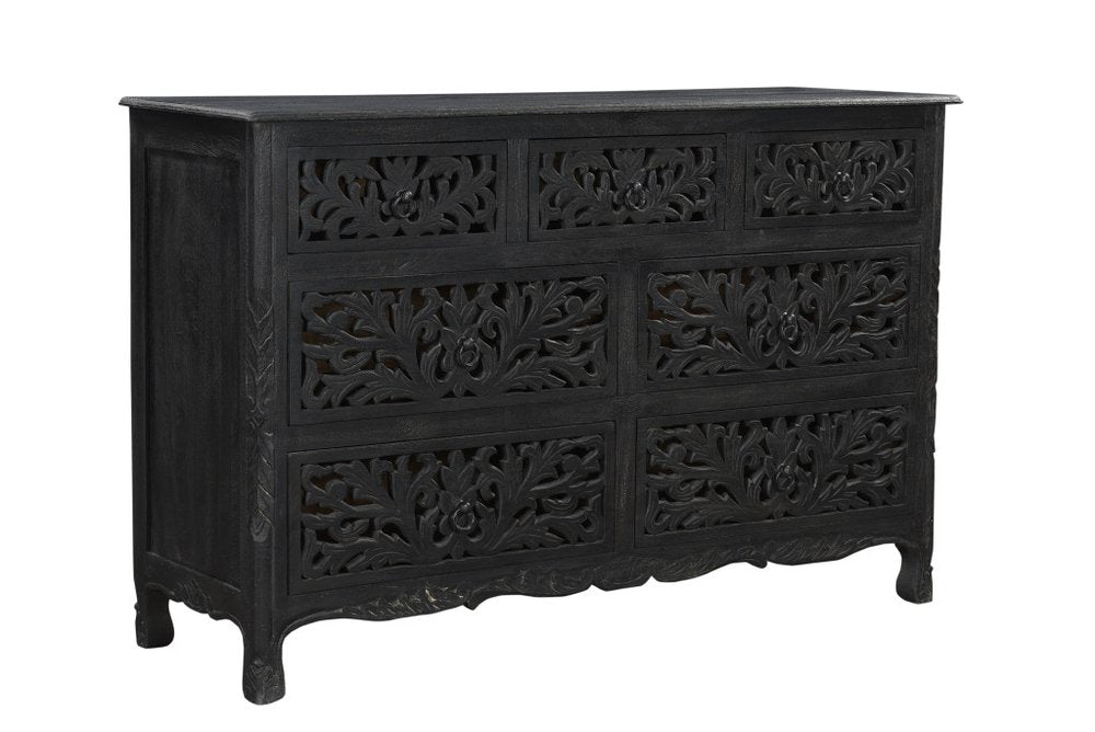 Three Piece Black Solid Wood Bedroom Set