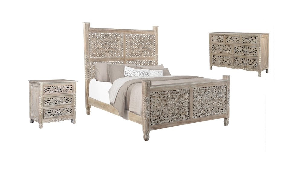 Three Piece Gray Solid Wood Bedroom Set