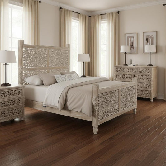 Three Piece Gray Solid Wood Bedroom Set