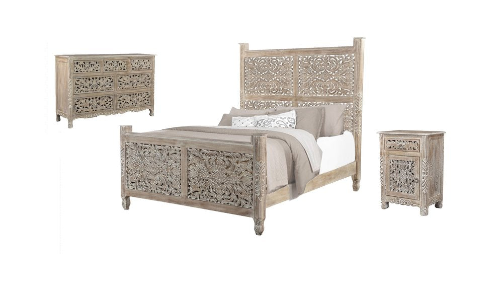 Three Piece Gray Solid Wood Bedroom Set