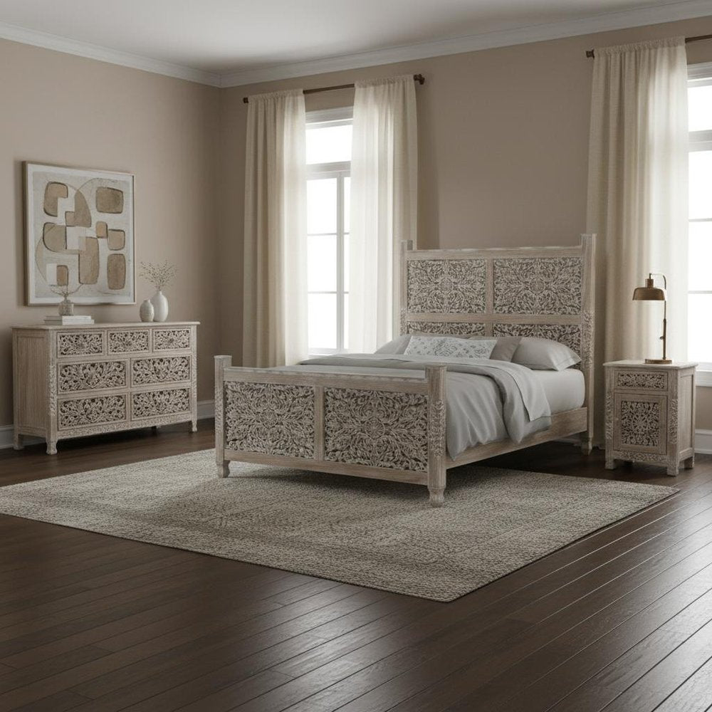 Three Piece Gray Solid Wood Bedroom Set