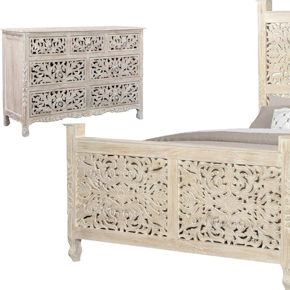 Three Piece White Solid Wood Bedroom Set