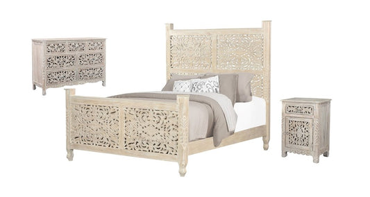 Three Piece White Solid Wood Bedroom Set