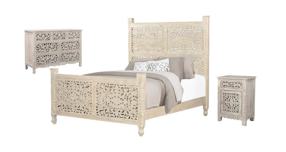 Three Piece White Solid Wood Bedroom Set
