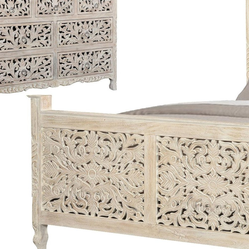 Three Piece White Solid Wood Bedroom Set