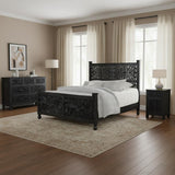 Three Piece Black Solid Wood Bedroom Set