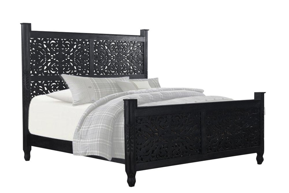 Three Piece Black Solid Wood Bedroom Set