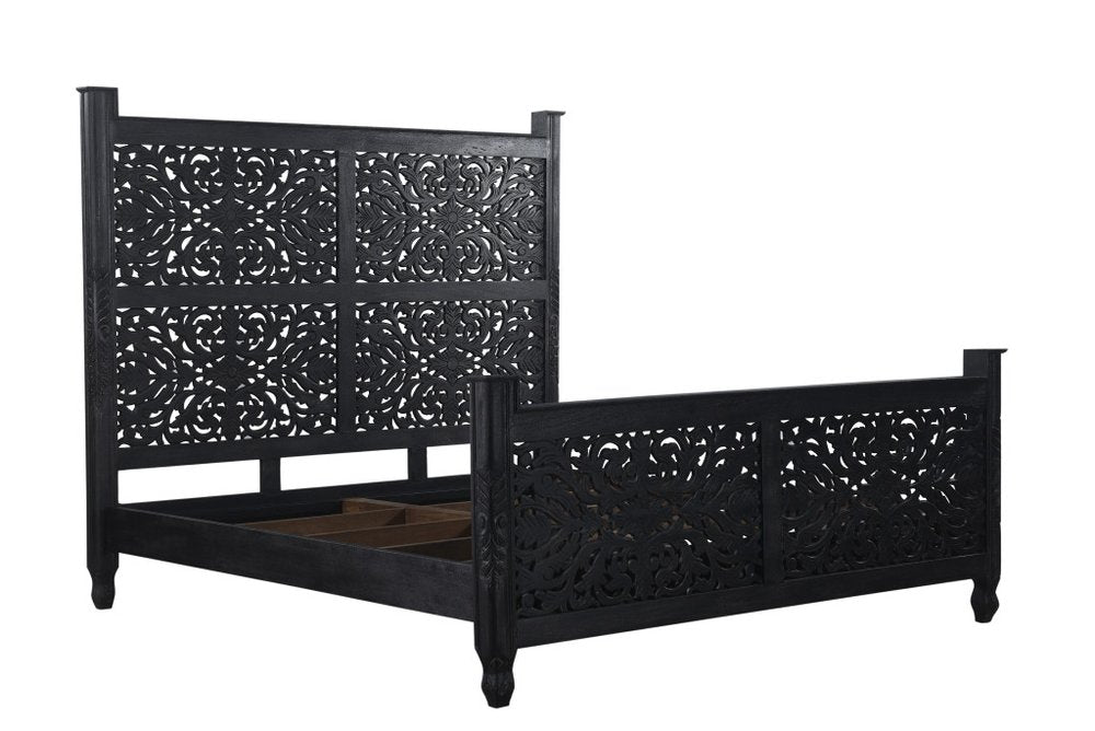 Three Piece Black Solid Wood Bedroom Set