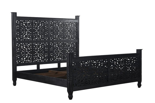 Three Piece Black Solid Wood Bedroom Set