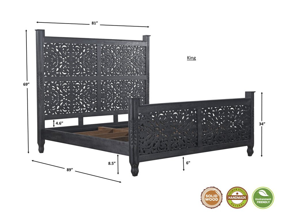 Three Piece Black Solid Wood Bedroom Set