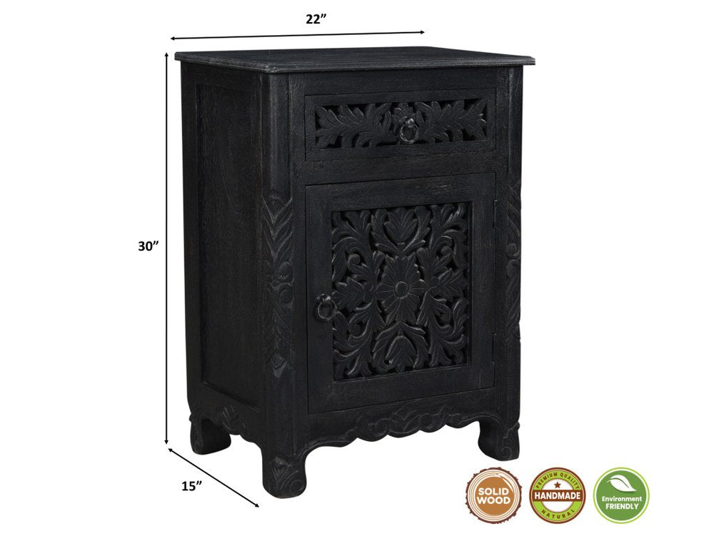 Three Piece Black Solid Wood Bedroom Set