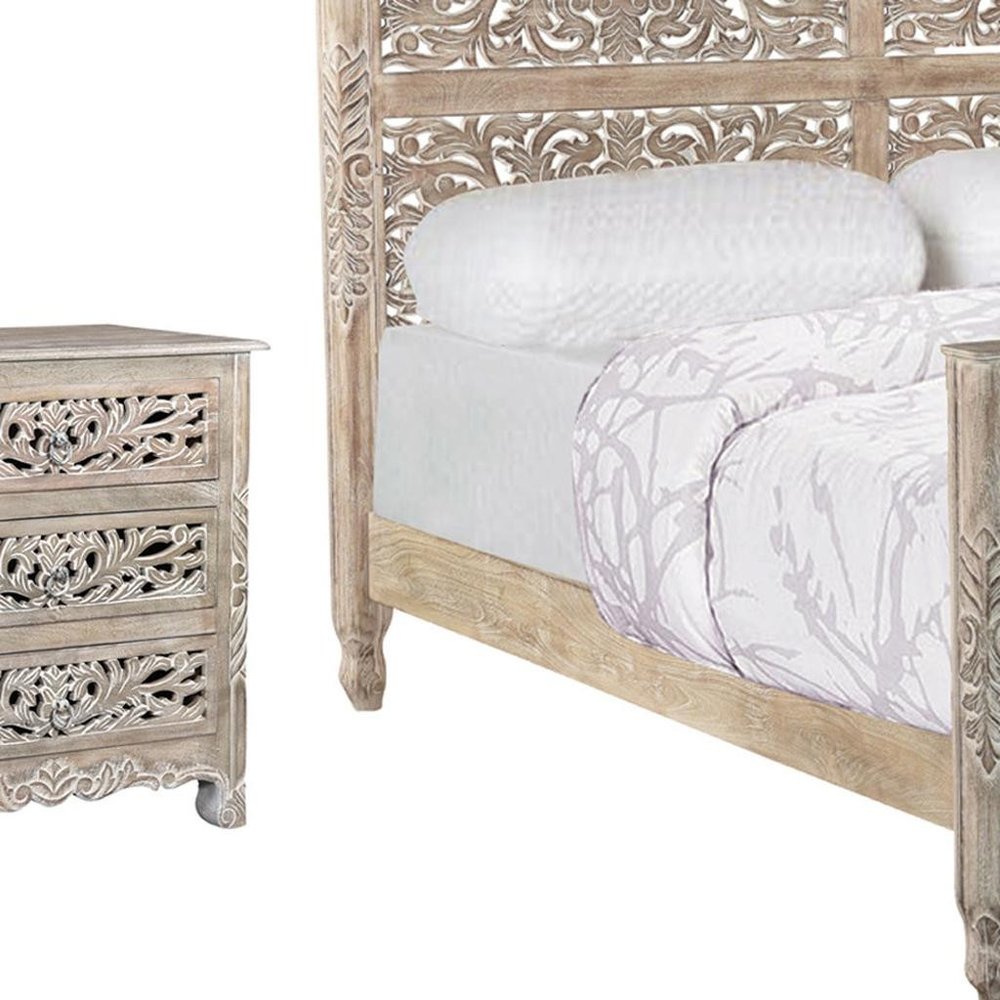 Three Piece Gray Solid Wood Bedroom Set