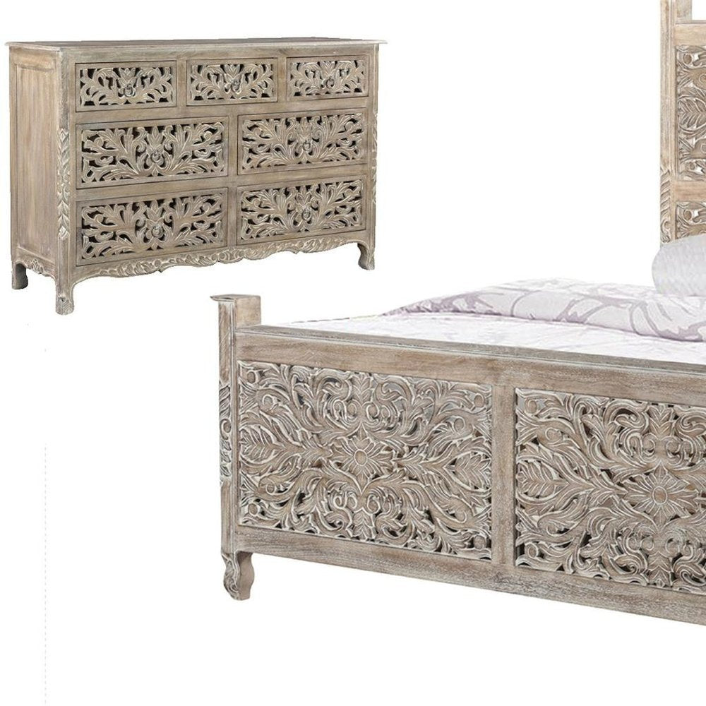 Three Piece Gray Solid Wood Bedroom Set