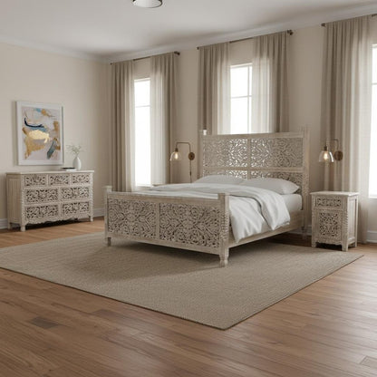 Three Piece Gray Solid Wood Bedroom Set