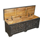 52" Black Distressed Solid Wood Carved Floral Storage Ottoman