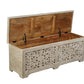52" Gray Distressed Solid Wood Carved Floral Storage Ottoman