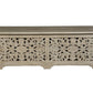52" Gray Distressed Solid Wood Carved Floral Storage Ottoman