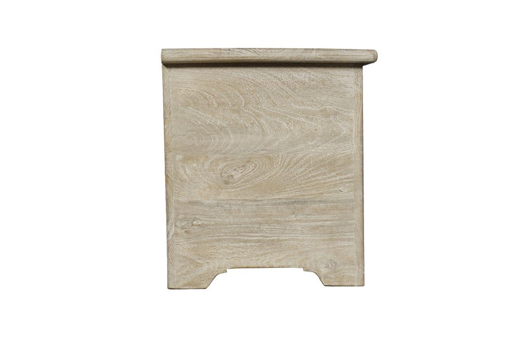 52" Gray Distressed Solid Wood Carved Floral Storage Ottoman