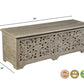 52" Gray Distressed Solid Wood Carved Floral Storage Ottoman