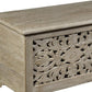 52" Gray Distressed Solid Wood Carved Floral Storage Ottoman