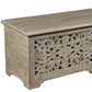52" Gray Distressed Solid Wood Carved Floral Storage Ottoman