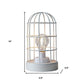 10" White Battery Operated Lamp With Cage Cylinder Shade