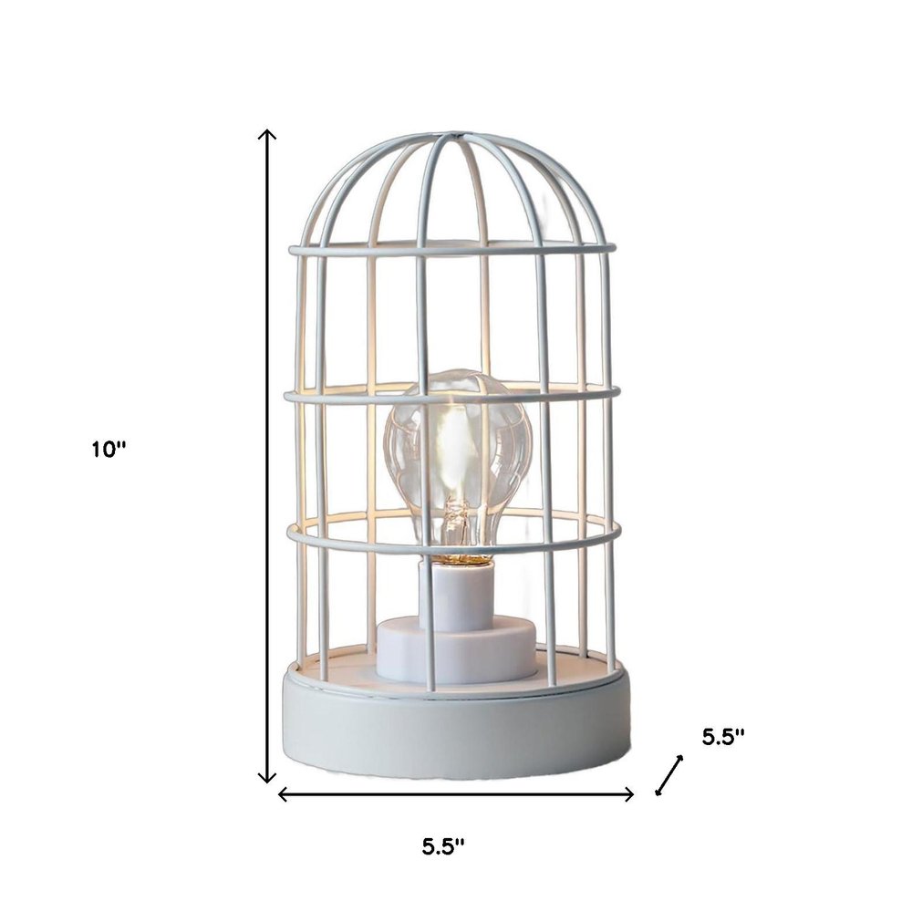 10" White Battery Operated Lamp With Cage Cylinder Shade