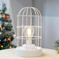 10" White Battery Operated Lamp With Cage Cylinder Shade