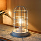 10" White Battery Operated Lamp With Cage Cylinder Shade