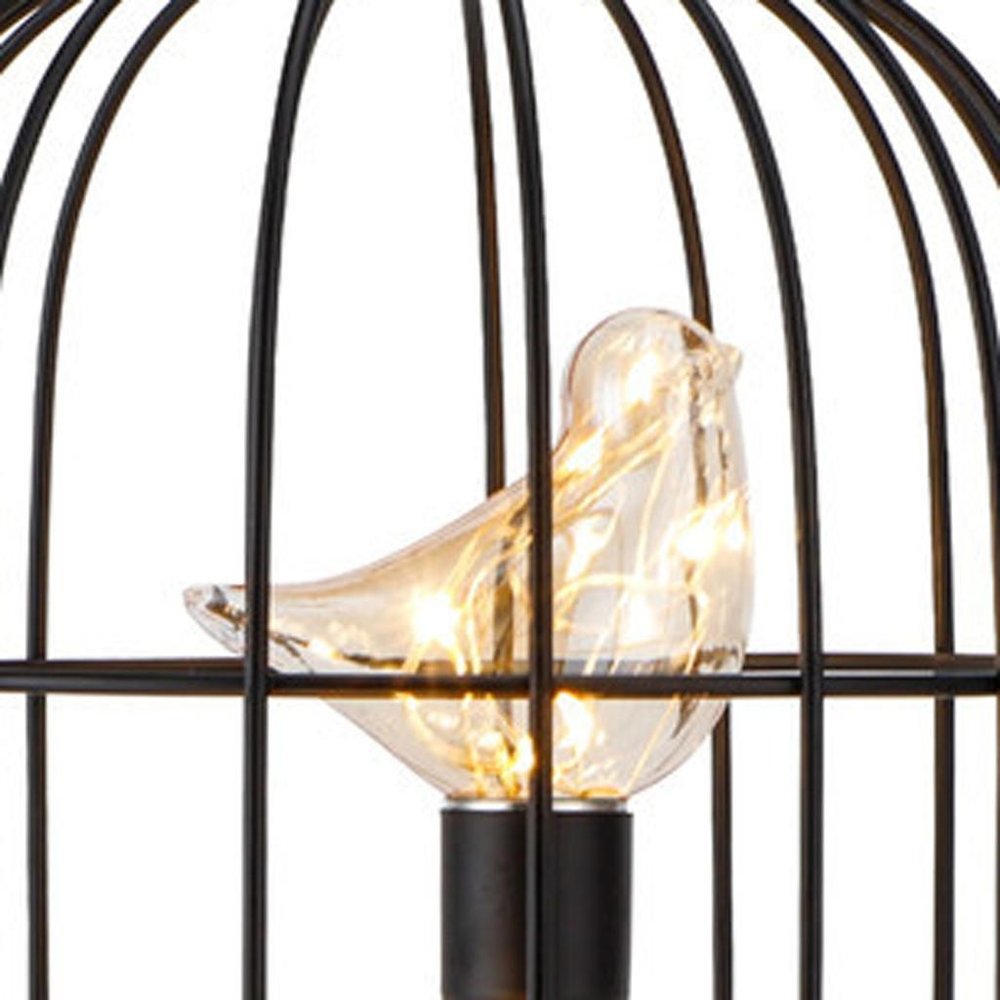 12" Black Battery Operated Round Lamp With Bird Cage Shade