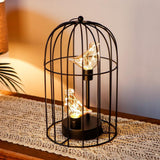 12" Black Battery Operated Round Lamp With Bird Cage Shade