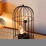 12" Black Battery Operated Round Lamp With Bird Cage Shade