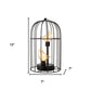 12" Black Battery Operated Round Lamp With Bird Cage Shade