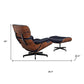 28" Black and Rosewood Tufted Genuine Leather Lounge Chair With Ottoman
