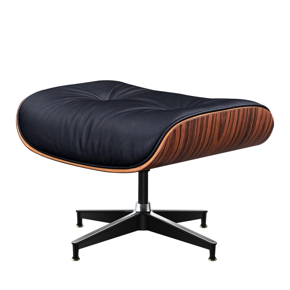 28" Black and Rosewood Tufted Genuine Leather Lounge Chair With Ottoman