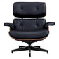 28" Black and Rosewood Tufted Genuine Leather Lounge Chair With Ottoman