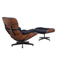 28" Black and Rosewood Tufted Genuine Leather Lounge Chair With Ottoman