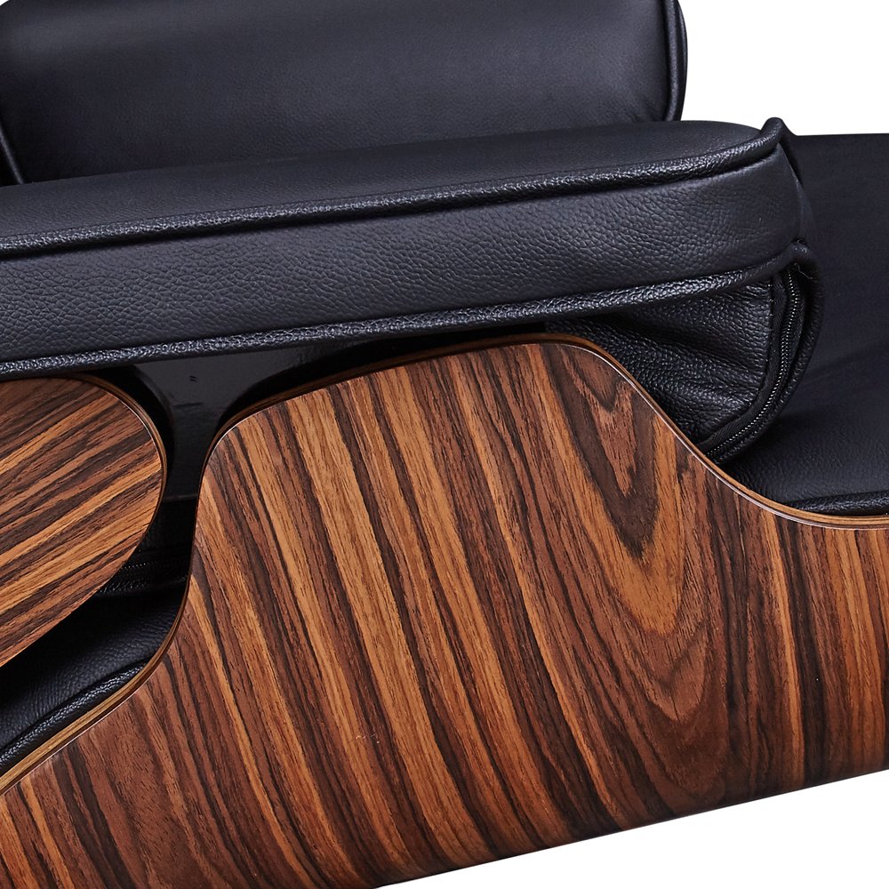 28" Black and Rosewood Tufted Genuine Leather Lounge Chair With Ottoman