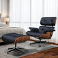 28" Black and Rosewood Tufted Genuine Leather Lounge Chair With Ottoman