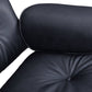 28" Black and Light Brown Tufted Genuine Leather Lounge Chair With Ottoman