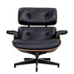 28" Black and Light Brown Tufted Genuine Leather Lounge Chair With Ottoman