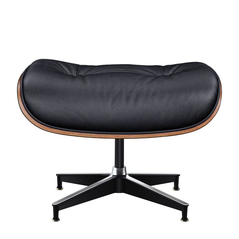 28" Black and Light Brown Tufted Genuine Leather Lounge Chair With Ottoman